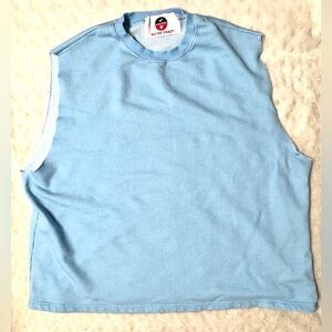 Maybe Crazy Light Blue Sleeveless Oversized Streetwear Sweatshirt Tank Top
